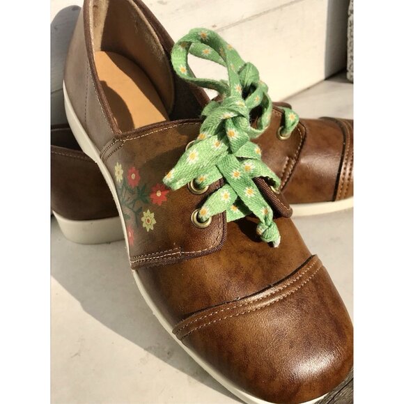 Vtg 70s 80s Brunswick Women’s Brown Leather Loafers Bowling Shoes Floral Boho 5 - Picture 1 of 16